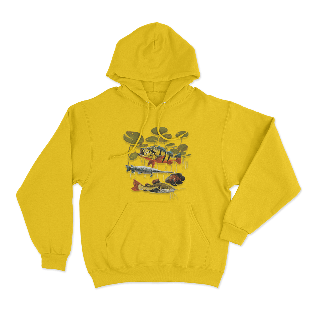 Predatory Fish Unisex Hoodie Yellow Predatory Fish Unisex Hoodie Yellow